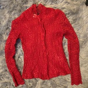Stunning Venus red lace sheer top button up